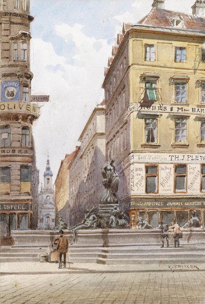 Vienna, The Donner Fountain at the New Market by Carl Wenzel Zajicek